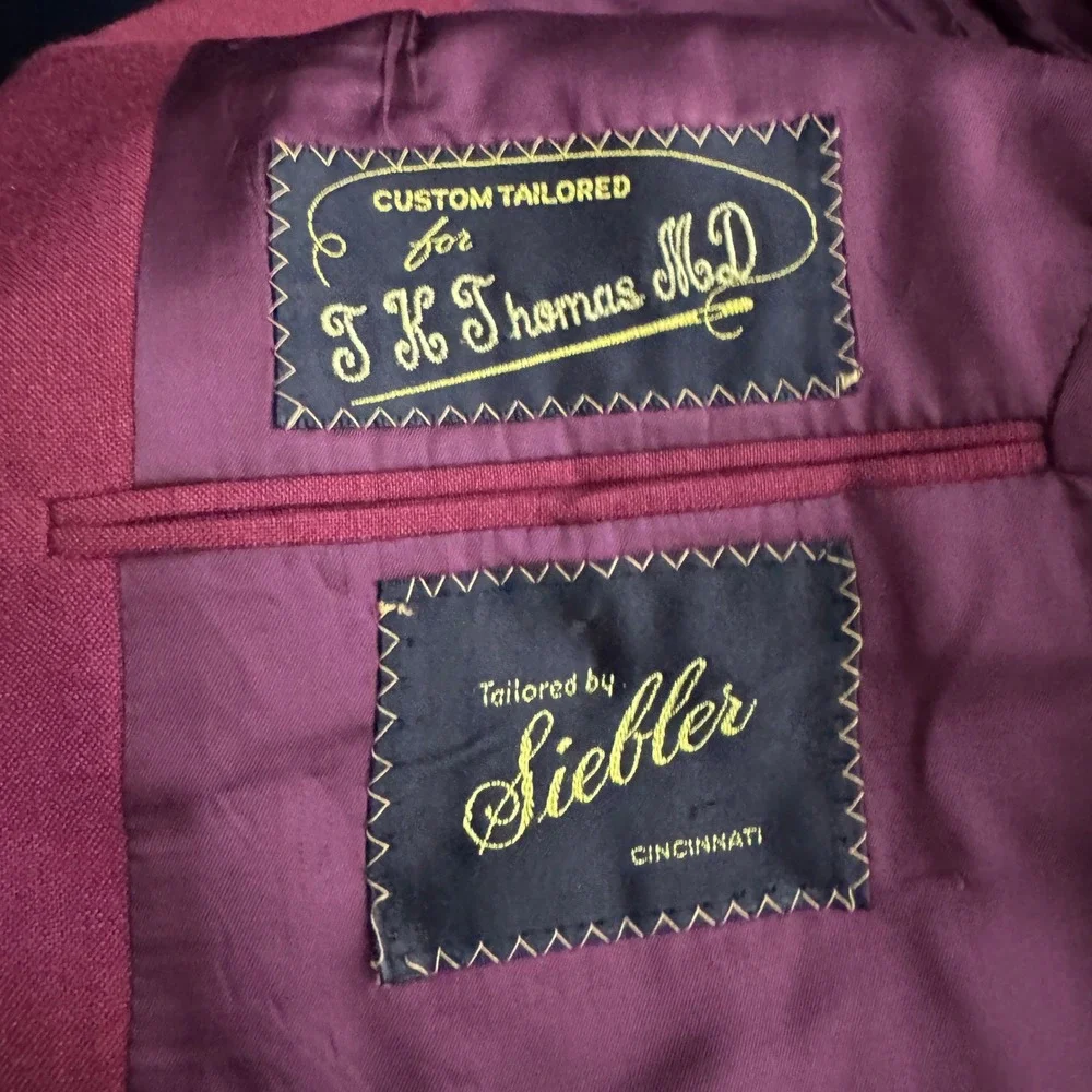 Siebler‎ Blazer Mens 40 Burgundy Solid Vintage Custom Tailored Wool Sport Coat